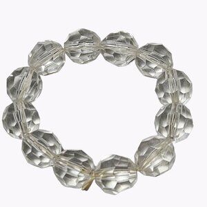 Retro Beaded Stretch Bracelet Clear Faceted Faux Crystal Plastic Beads Jewelry